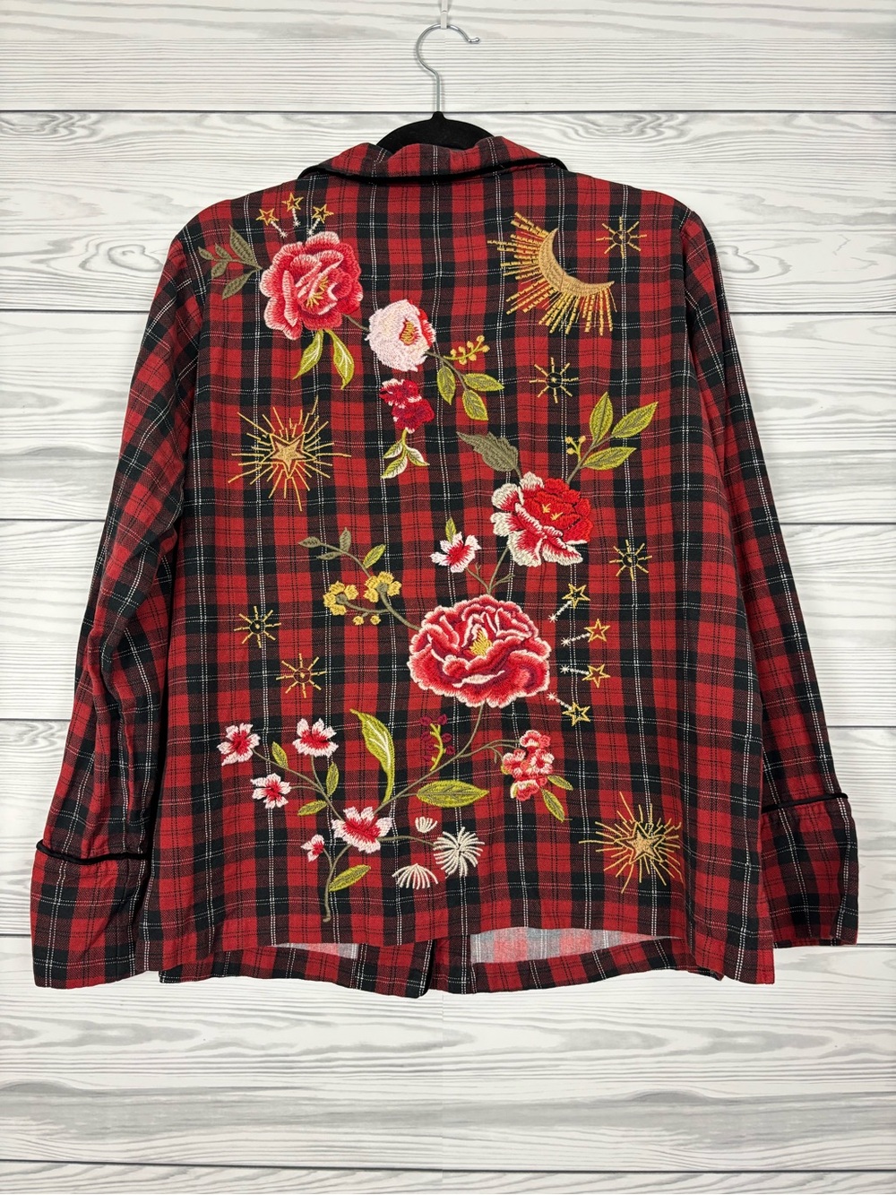 Johnny Was The Zariah long PJ set pajamas size large red plaid floral embroidery - Picture 14 of 15
